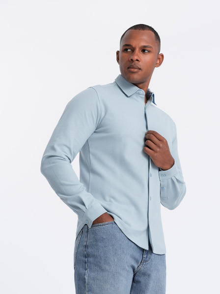Ombre Clothing Мъжка плетена риза с тънък ръкав Ombre Clothing