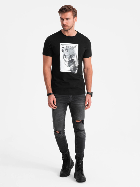 Ombre Clothing Мъжка памучна тениска с деликатна бродерия Ombre Clothing