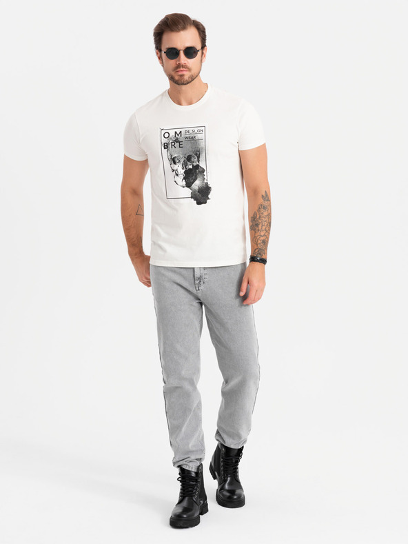 Ombre Clothing Мъжка памучна тениска с деликатна бродерия Ombre Clothing