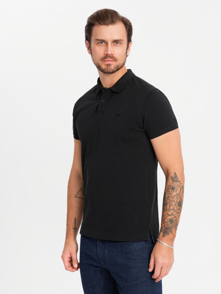Ombre Clothing Мъжка памучна поло риза BASIC - черно/меланж сиво/бяло V2 OM-POBS-0133 Ombre Clothing