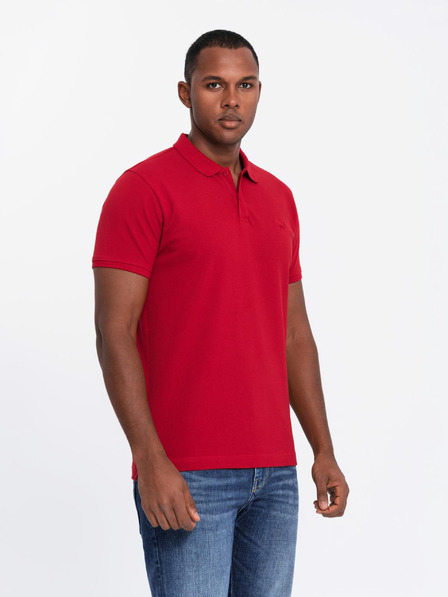 Ombre Clothing Мъжка памучна поло риза BASIC - тъмно синьо/бяло/червено V3 OM-POBS-0133 Ombre Clothing
