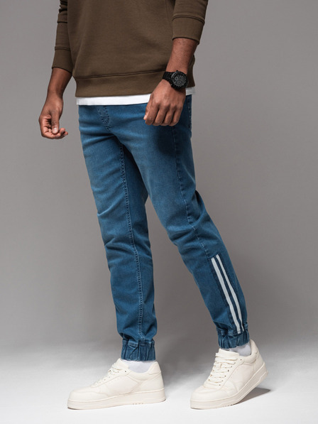 Ombre Clothing Мъжки дънкови спортни панталони с кант - сини V3 OM-PADJ-0156 Ombre Clothing
