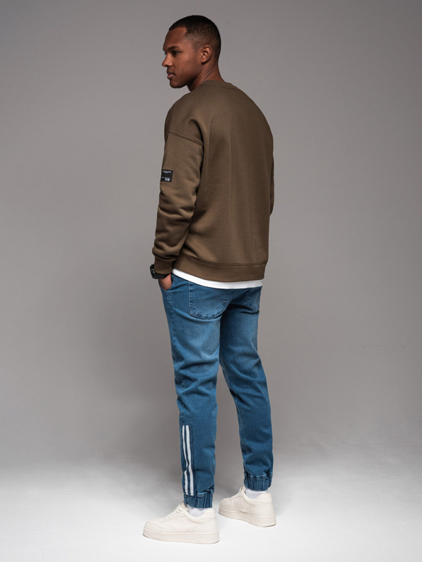 Ombre Clothing Мъжки дънкови спортни панталони с кант - сини V3 OM-PADJ-0156 Ombre Clothing