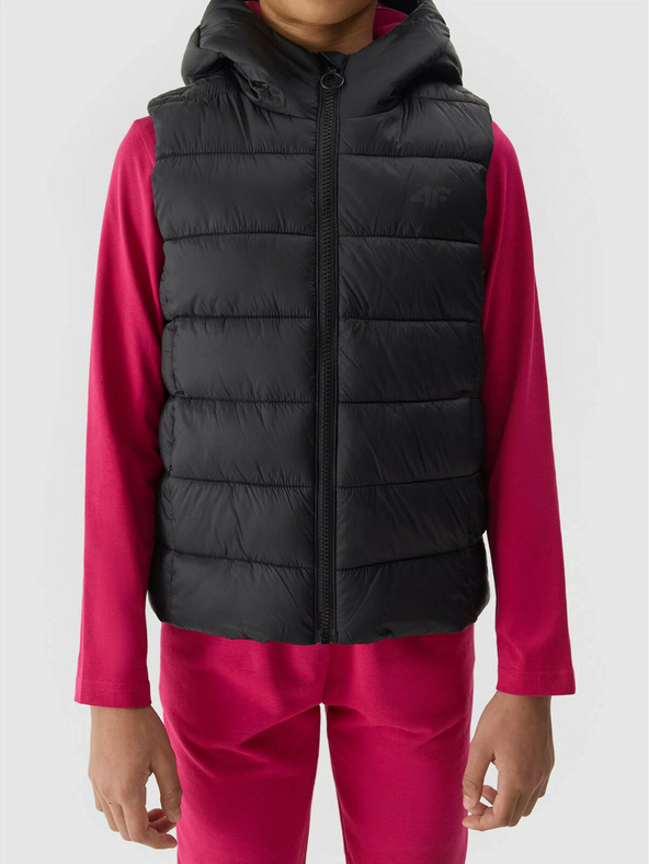 4F Пухена жилетка за момичета с пълнеж от синтетични пера 4F - черна