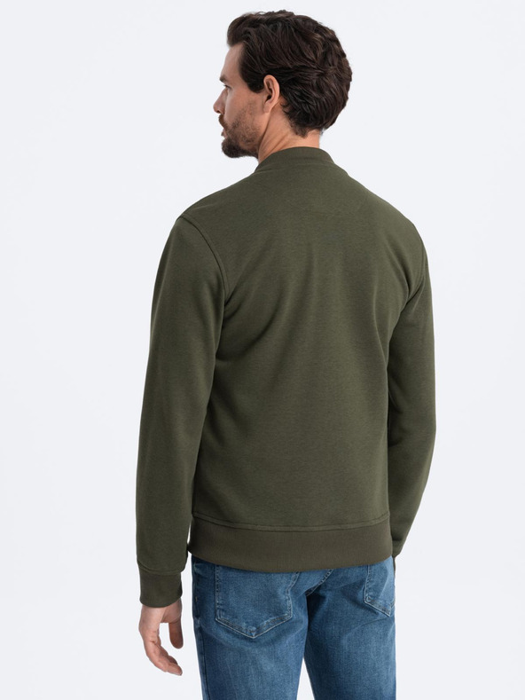 Ombre Clothing Мъжки памучен бомбър суитшърт с цип каки Ombre Облекло