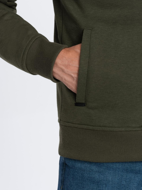 Ombre Clothing Мъжки памучен бомбър суитшърт с цип каки Ombre Облекло