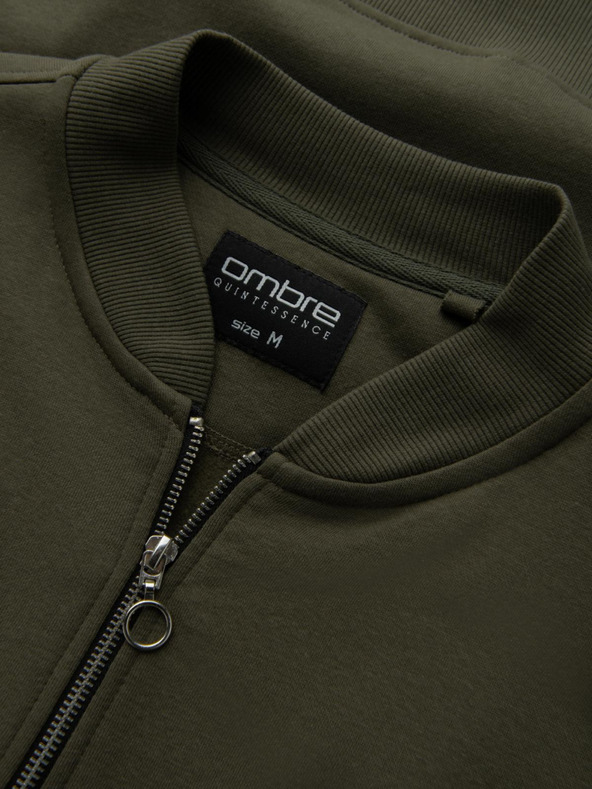 Ombre Clothing Мъжки памучен бомбър суитшърт с цип каки Ombre Облекло