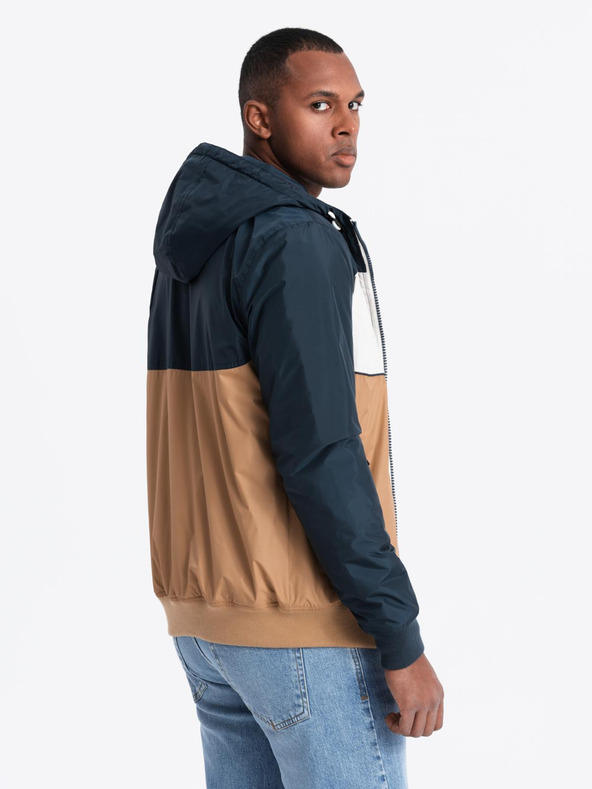 Ombre Clothing Мъжко леко цветно спортно яке с полар кафяво Ombre Clothing