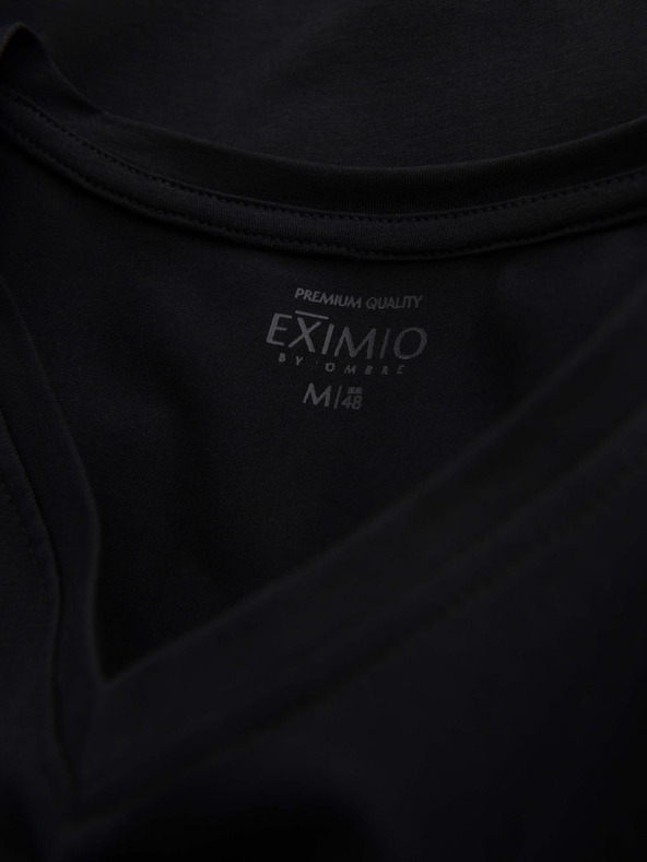 Ombre Clothing Мъжка тениска с V-образно деколте SLIM FIT с еластан и щампа черна Ombre Clothing