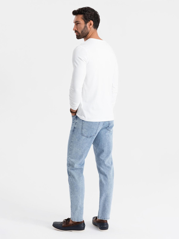 Ombre Clothing Мъжка тениска SLIM FIT с дълъг ръкав и V-образно деколте с еластан и щампа в бяло Ombre Clothing