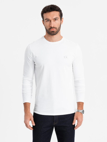 Ombre Clothing Мъжка тениска SLIM FIT с дълъг ръкав, еластан и щампа в бяло Ombre Clothing
