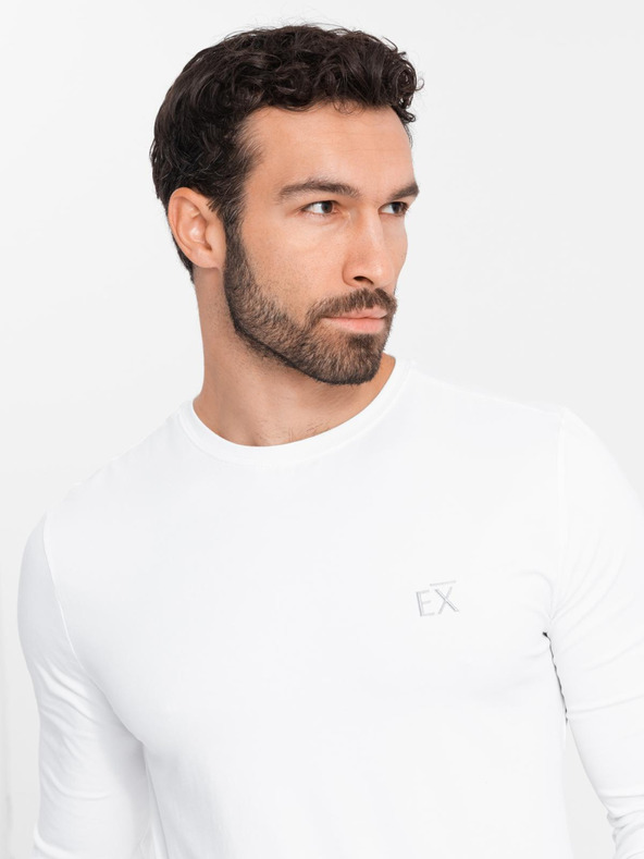 Ombre Clothing Мъжка тениска SLIM FIT с дълъг ръкав, еластан и щампа в бяло Ombre Clothing