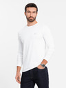 Ombre Clothing Мъжка тениска SLIM FIT с дълъг ръкав, еластан и щампа в бяло Ombre Clothing