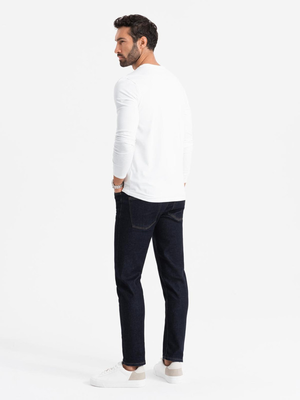 Ombre Clothing Мъжка тениска SLIM FIT с дълъг ръкав, еластан и щампа в бяло Ombre Clothing