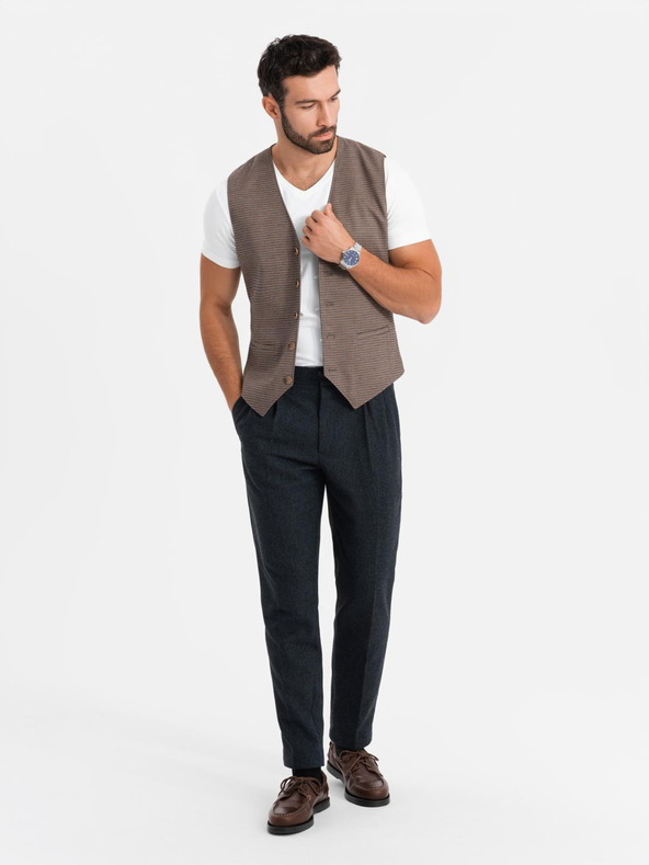 Ombre Clothing Мъжка тениска SLIM FIT с V-образно деколте, еластан и щампа бяла Ombre Clothing