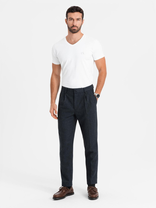 Ombre Clothing Мъжка тениска SLIM FIT с V-образно деколте, еластан и щампа бяла Ombre Clothing