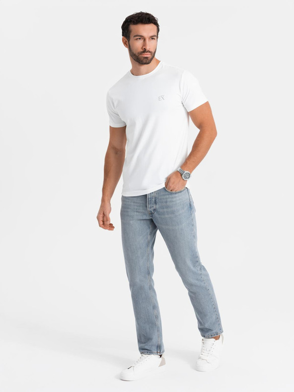 Ombre Clothing Мъжка тениска SLIM FIT с еластан и щампа white Ombre Clothing