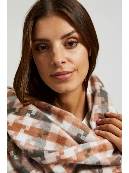 Moodo Бяло и кафяво дамско карирано шалче Moodo