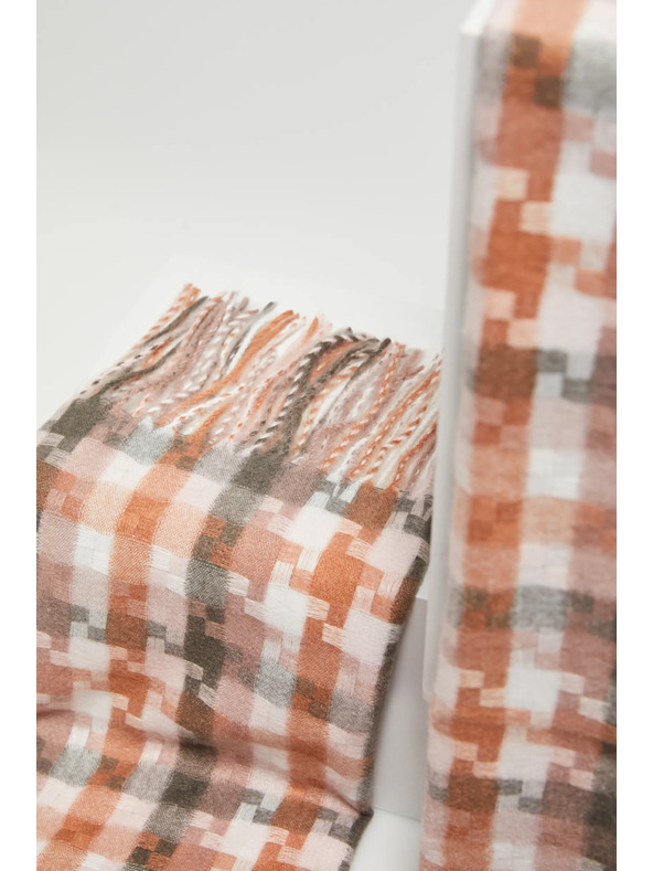 Moodo Бяло и кафяво дамско карирано шалче Moodo