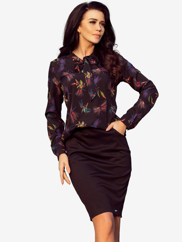 numoco Тъмно синя дамска блуза с шарки и тъкан Numoco