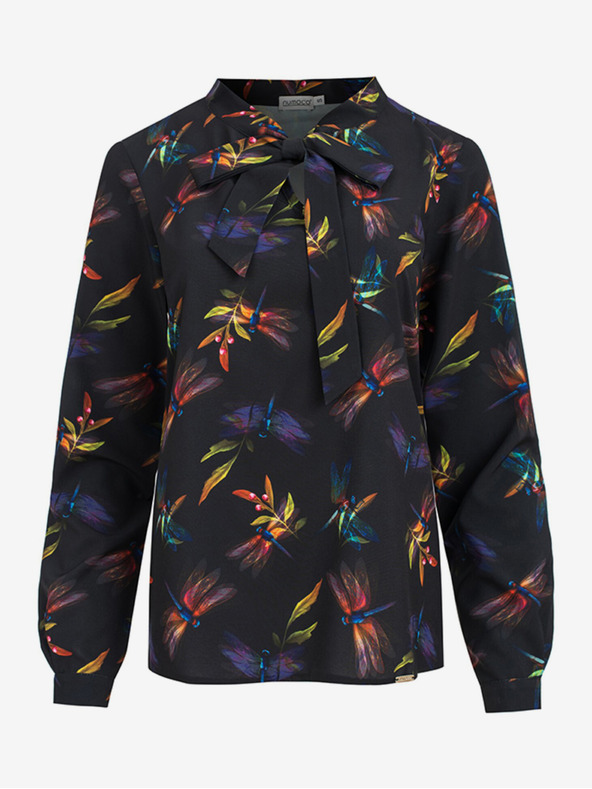 numoco Тъмно синя дамска блуза с шарки и тъкан Numoco