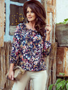 numoco Тъмно синя дамска блуза с флорални мотиви и сплитка Numoco