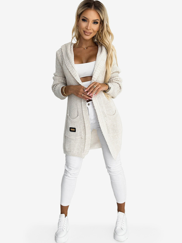 numoco Кремава дамска жилетка с качулка, джобове и апликация Numoco