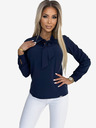 numoco Тъмно синя дамска блуза с дълъг ръкав и връзка отпред Numoco