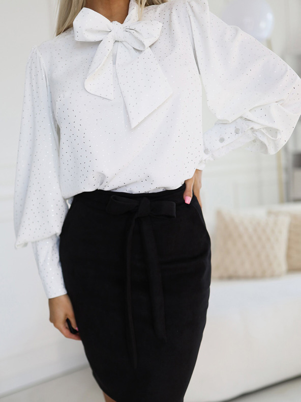 numoco Бяла шарена блуза с дълъг ръкав с вратовръзка и копчета Numoco