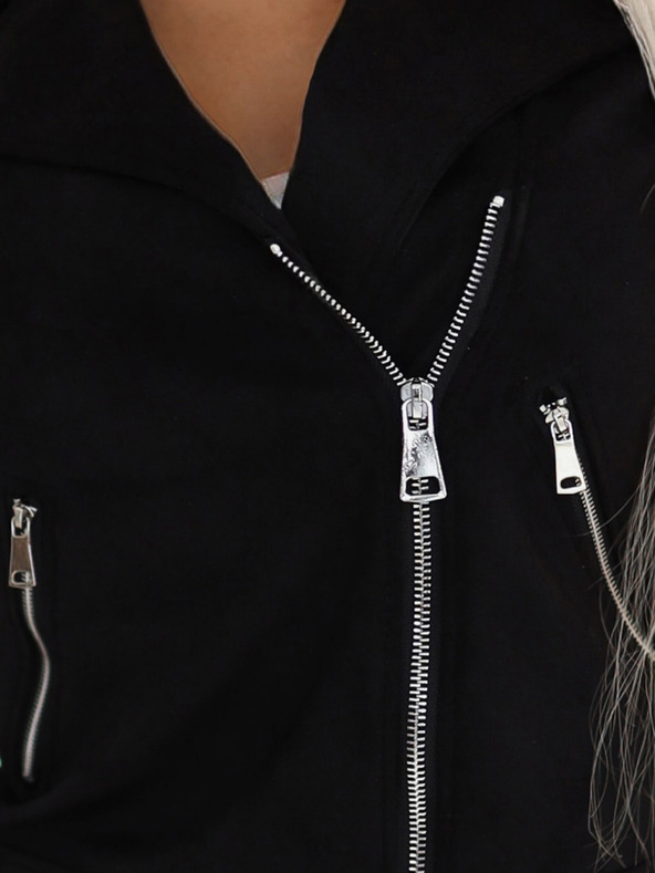 numoco Черно дамско яке от велур с дълъг ръкав и ципове Numoco