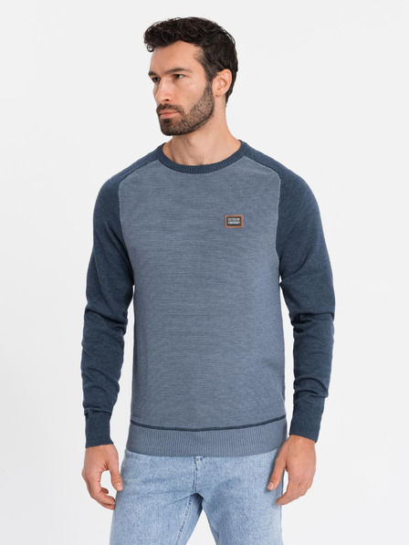 Ombre Clothing Мъжки трикотажен пуловер RELAXED FIT с шарка синьо Ombre Облекло