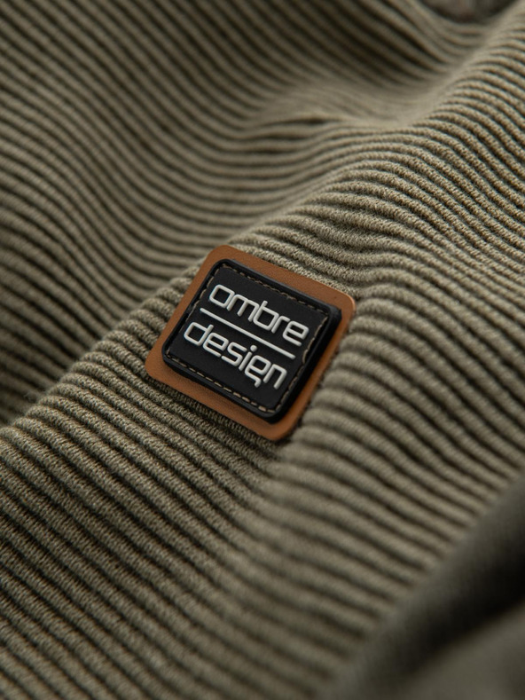 Ombre Clothing Мъжки трикотажен пуловер RELAXED FIT с десен зелен Ombre Clothing