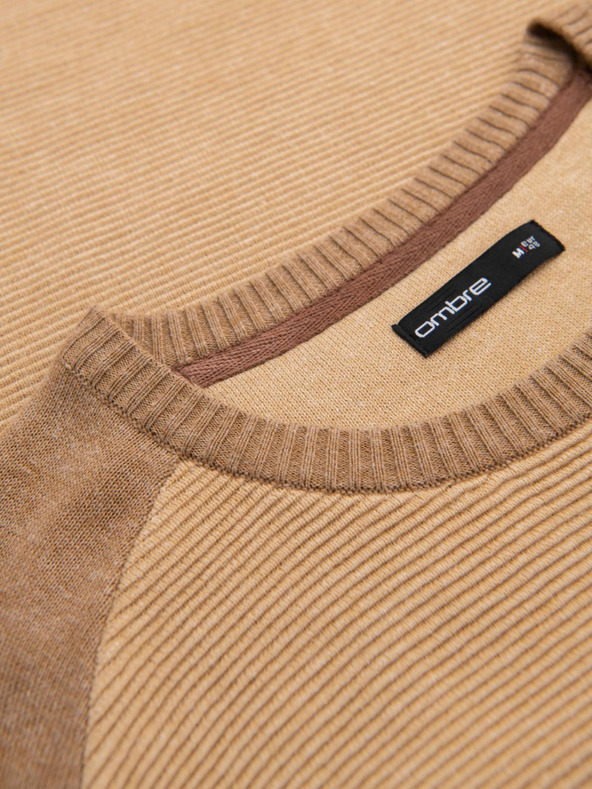 Ombre Clothing Мъжки плетен пуловер RELAXED FIT с десен в бежово Ombre Clothing