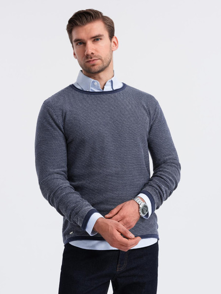 Ombre Clothing Мъжки трикотажен пуловер RELAXED FIT с шарка синьо Ombre Облекло