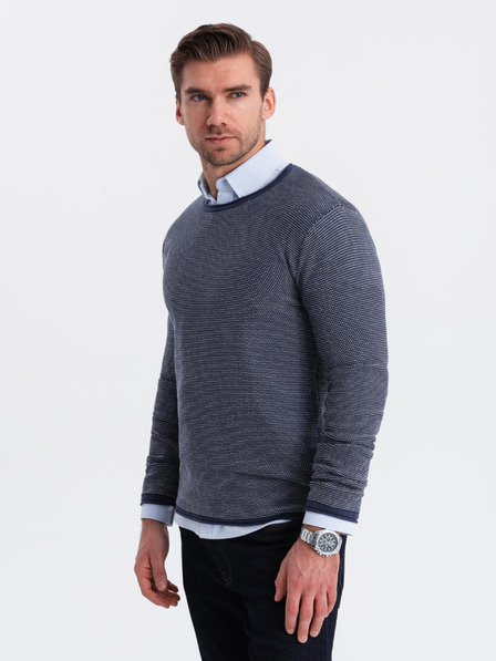 Ombre Clothing Мъжки трикотажен пуловер RELAXED FIT с шарка синьо Ombre Облекло