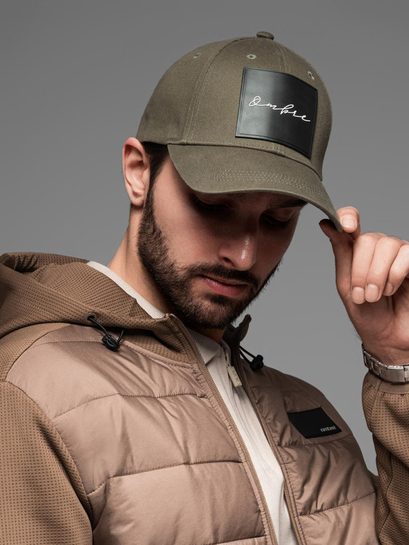 Ombre Clothing Мъжка бейзболна шапка с голяма лепенка каки Ombre Clothing