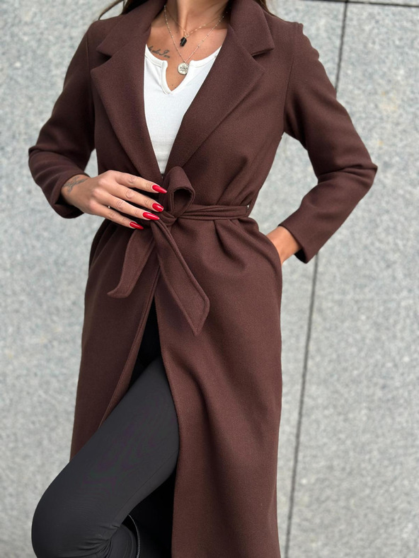 Edoti Кафяво дамско палто с колан Edoti