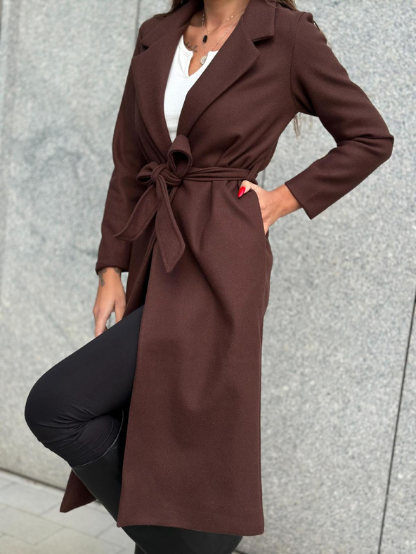 Edoti Кафяво дамско палто с колан Edoti
