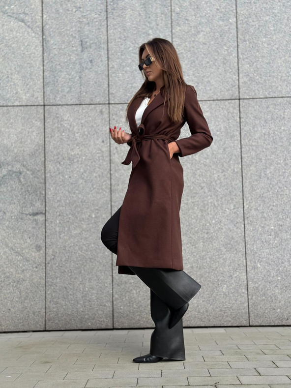 Edoti Кафяво дамско палто с колан Edoti