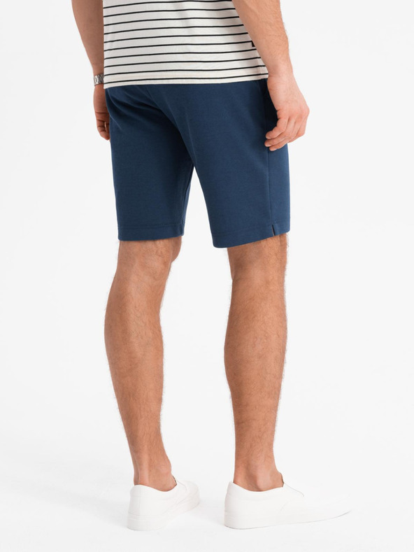 Ombre Clothing Мъжки къси панталони SLIM FIT от структурирано меланжирано трико синьо Ombre Clothing