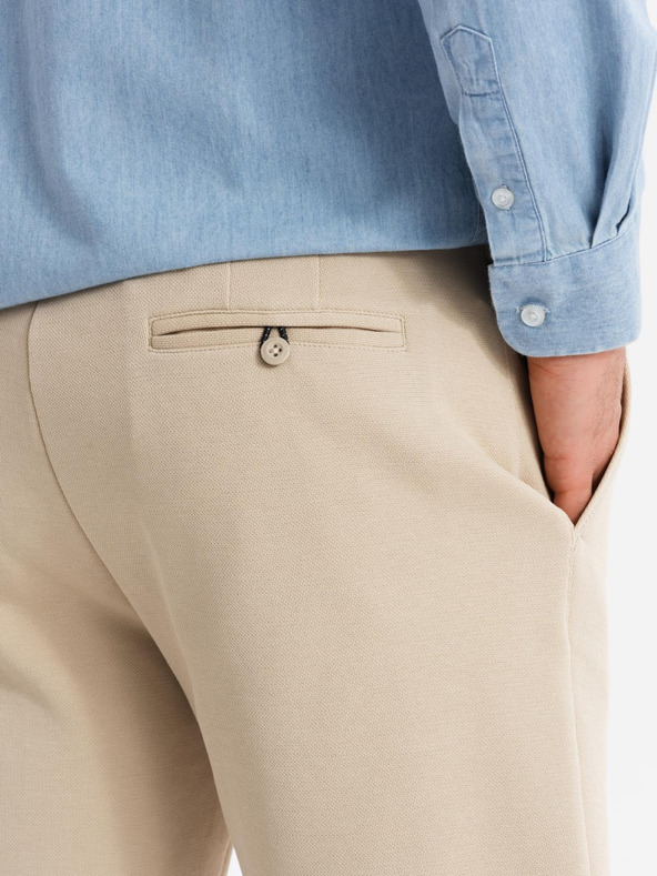 Ombre Clothing Мъжки къси панталони SLIM FIT от структурирано меланжирано трико бежово Ombre Clothing