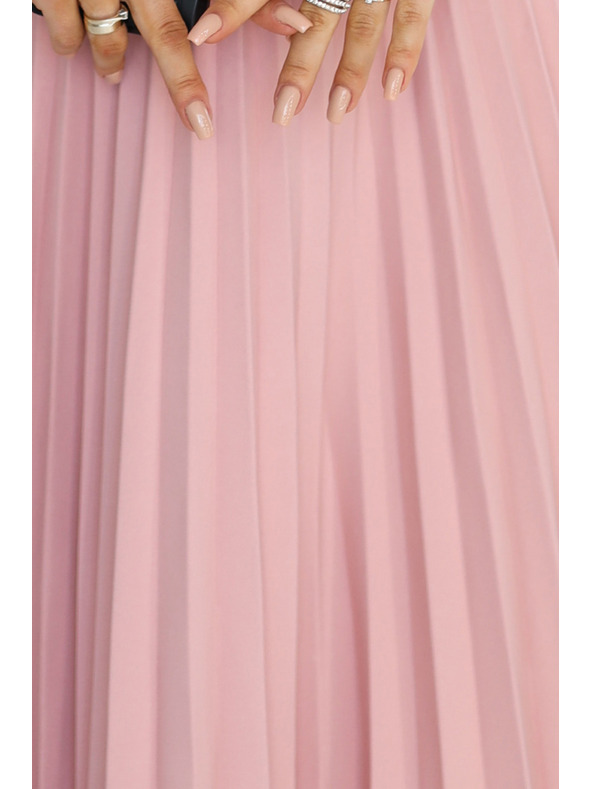 numoco Класическа рокля с колан и къс ръкав - прахово розово