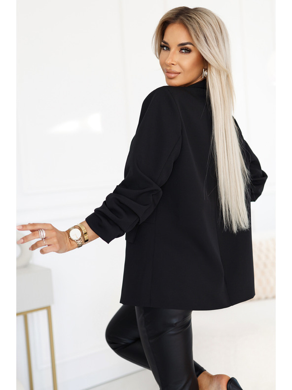 numoco Класическо дамско яке с набраздени ръкави - черно