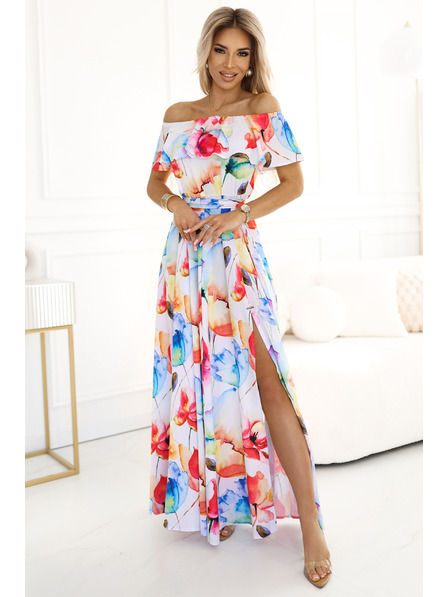 numoco Дълга лятна рокля с колан - цветна флорална шарка Numoco