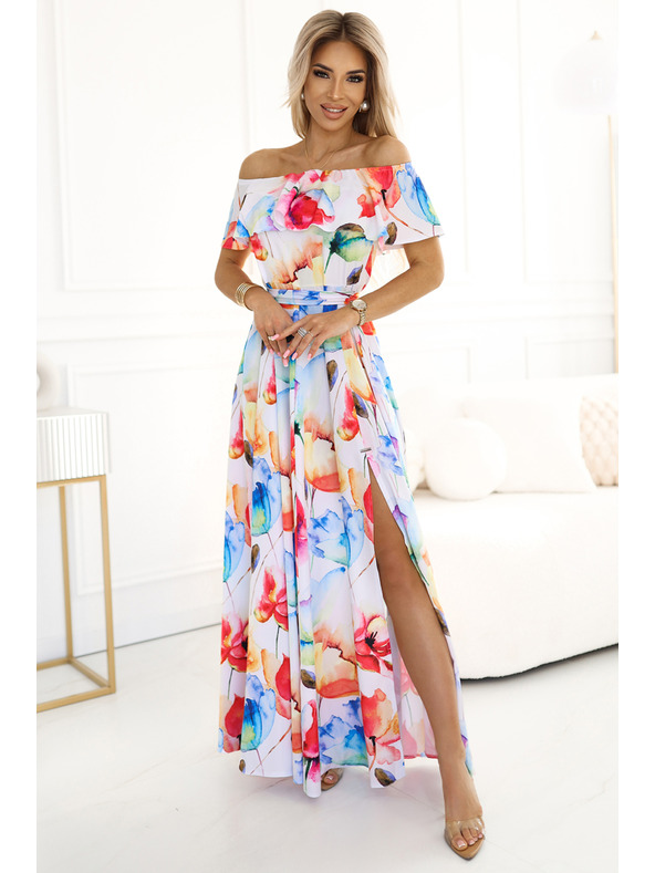 numoco Дълга лятна рокля с колан - цветна флорална шарка Numoco
