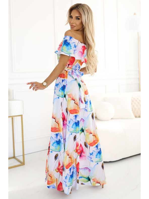numoco Дълга лятна рокля с колан - цветна флорална шарка Numoco
