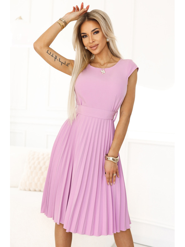 numoco Класическа рокля с колан и презрамки с къс ръкав - Numoco