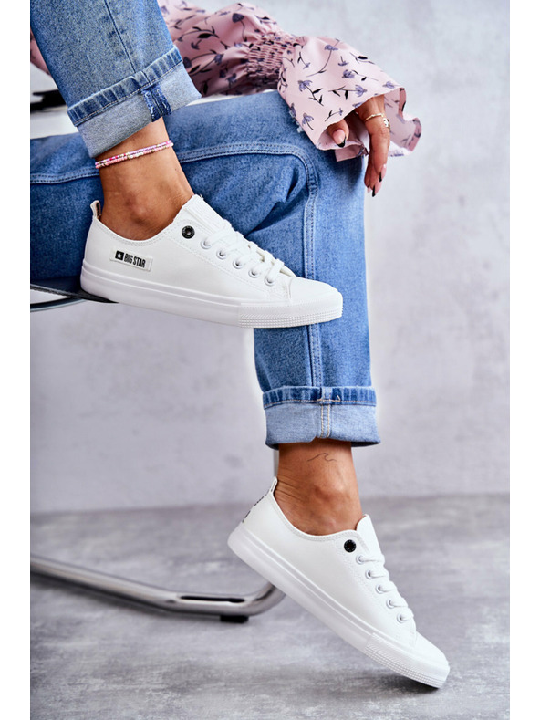 BIG STAR SHOES Дамски ниски кожени кецове Big Star - бели