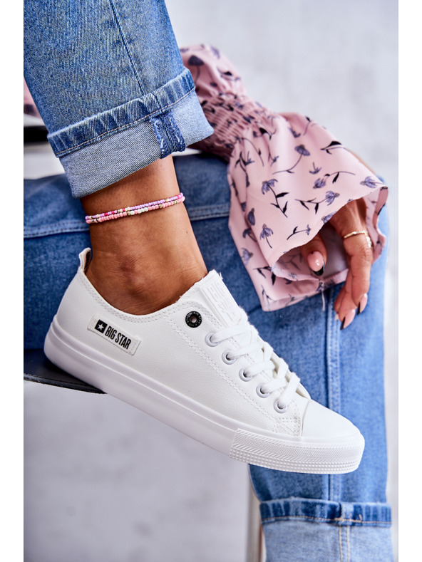 BIG STAR SHOES Дамски ниски кожени кецове Big Star - бели