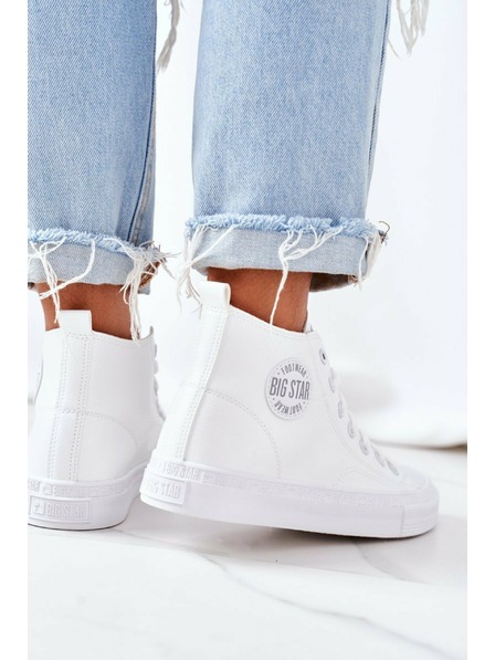 BIG STAR SHOES Дамски високи кецове от естествена кожа Big Star White